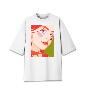 Хлопковая футболка оверсайз Яркий женский портрет с пирсингом