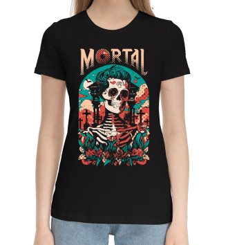 Женская Хлопковая футболка Mortal скелетон