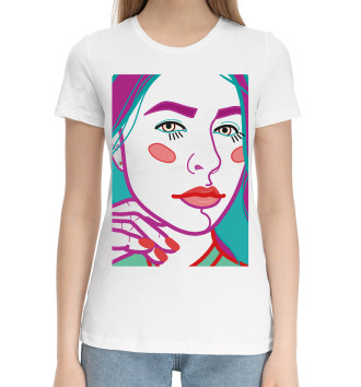 Хлопковая футболка Арт портрет с женским лицом крупным план