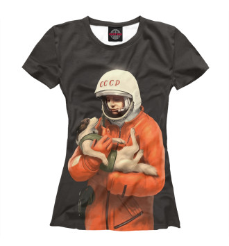 Футболка для девочек Космонавт СССР с собачкой