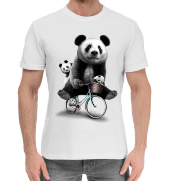 Мужская Хлопковая футболка Панда на велосипеде