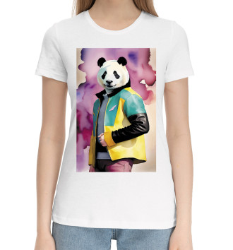 Женская Хлопковая футболка Чувак-панда в модной куртке