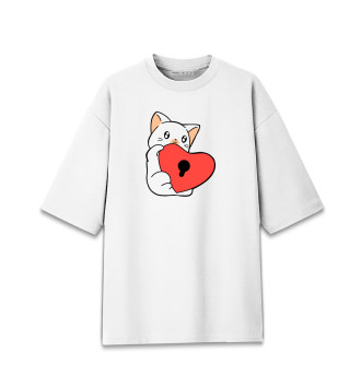 Женская Хлопковая футболка оверсайз Киса с сердечком