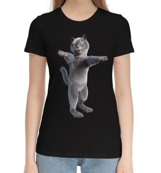Женская Хлопковая футболка Радушный кот