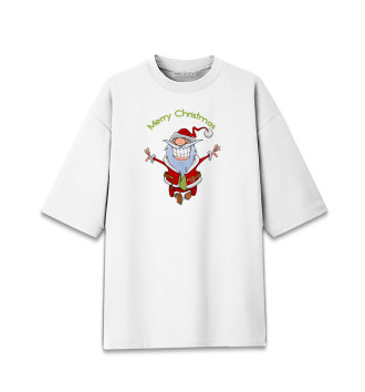 Мужская Хлопковая футболка оверсайз Веселый Санта Клаус