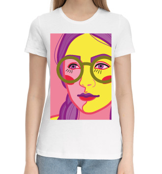 Женская Хлопковая футболка Яркий женский портрет