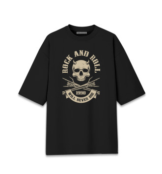 Мужская Хлопковая футболка оверсайз Rock N Roll - skull