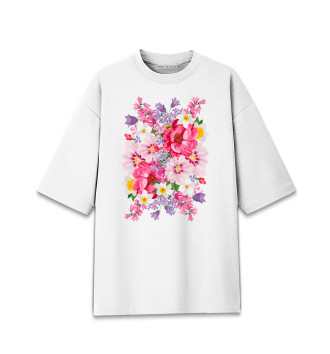 Женская Хлопковая футболка оверсайз Полевые цветы