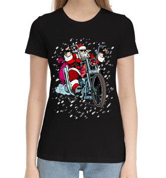 Женская Хлопковая футболка Санта Клаус байкер
