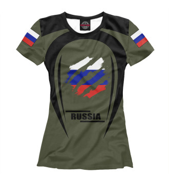 Женская Футболка RUSSIA на зелёном фоне