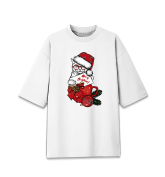 Женская Хлопковая футболка оверсайз Merry christmas