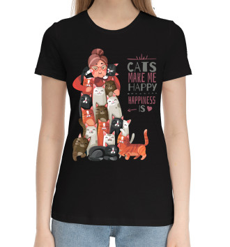 Женская Хлопковая футболка Коты делают меня счастливее