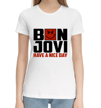Женская Хлопковая футболка Bon Jovi