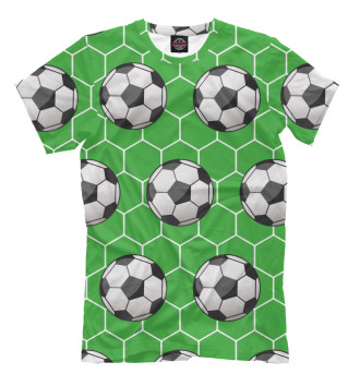 Мужская Футболка Футбольные мячи на зеленом фоне
