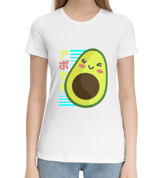 Женская Хлопковая футболка Kawaii Anime Avocado