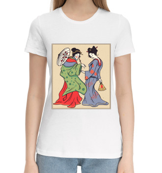 Женская Хлопковая футболка Японские Гейши Укиё-э