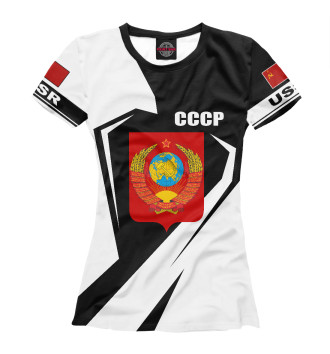 Женская Футболка USSR надпись на рукавах