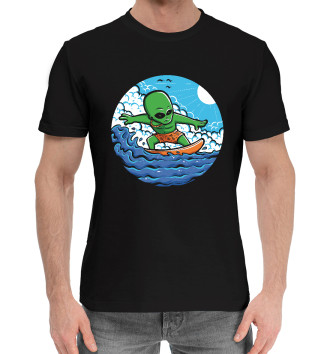 Мужская Хлопковая футболка Зеленый серфер