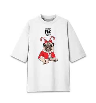 Женская Хлопковая футболка оверсайз Merry pug party