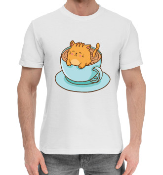 Мужская Хлопковая футболка Cup of cat