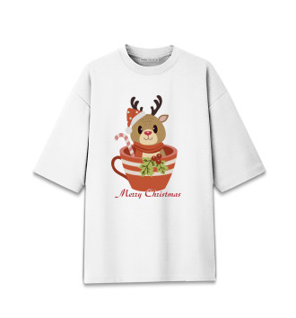 Женская Хлопковая футболка оверсайз Merry Christmas