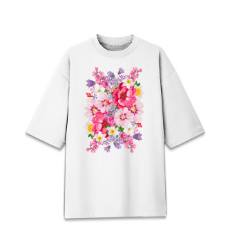 Мужская Хлопковая футболка оверсайз Полевые цветы