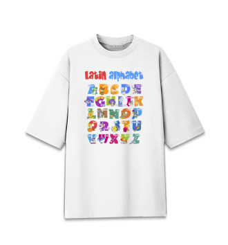 Женская Хлопковая футболка оверсайз Латинский алфавит для детей