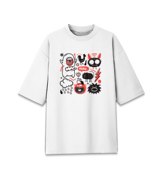 Мужская Хлопковая футболка оверсайз Смешные каракули с набором монстров