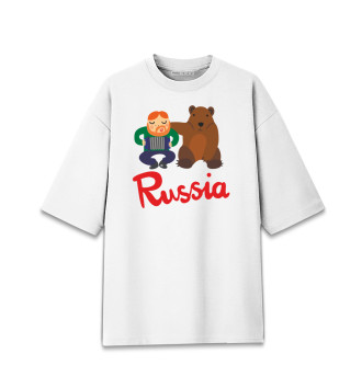 Хлопковая футболка оверсайз Медведь и гармонист