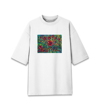 Мужская Хлопковая футболка оверсайз Маки масляная живопись