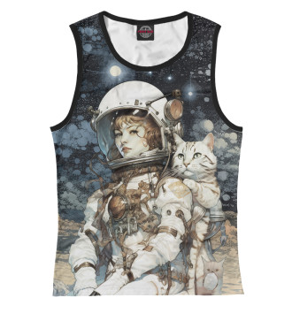 Майка для девочек Космонавт с белым полосатым котом