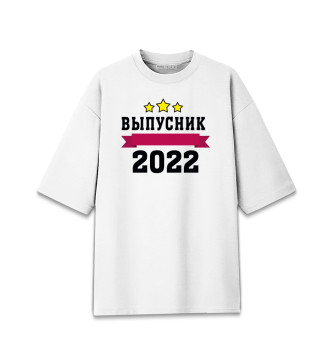 Хлопковая футболка оверсайз Выпускник 2022 белый фон