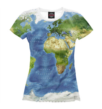 Футболка для девочек Топографическая карта мира