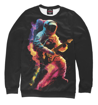 Мужской Свитшот Космонавт с гитарой в радужных огнях