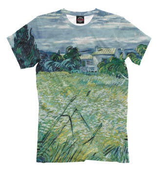 Футболка Ван Гог. Зеленое пшеничное поле с кипарисом