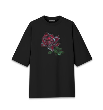Женская Хлопковая футболка оверсайз Черная роза