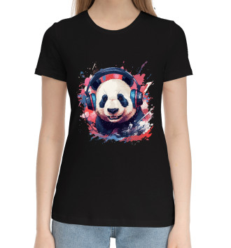 Женская Хлопковая футболка Панда в наушниках