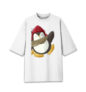 Хлопковая футболка оверсайз Пингвин в шапке