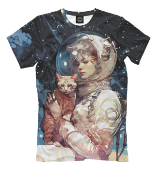 Футболка Девушка космонавт с рыжим котом