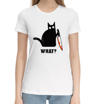 Женская Хлопковая футболка Кот с ножом