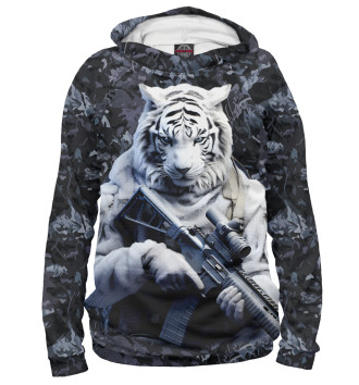 Худи для девочек Белый тигр солдат зима