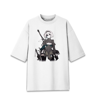 Хлопковая футболка оверсайз Nier Automata 2b чб