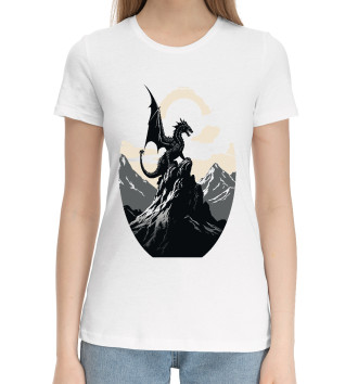 Женская Хлопковая футболка Дракон на горе