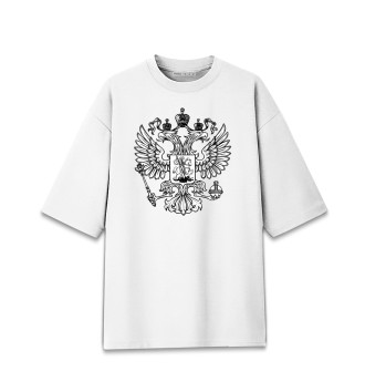 Женская Хлопковая футболка оверсайз Герб Российской Федерации (одноцветный)