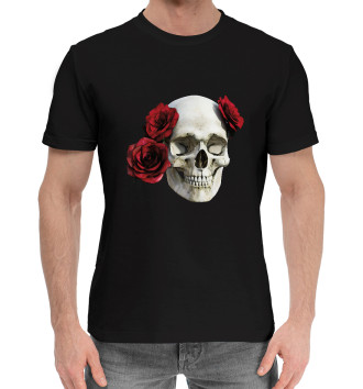Мужская Хлопковая футболка Череп с розами