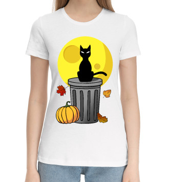 Женская Хлопковая футболка Черный кот