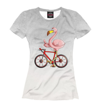 Женская Футболка Flamingo Riding a Bicycle