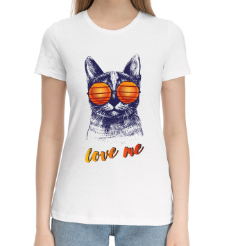 Женская Хлопковая футболка Cat Love me