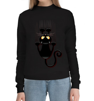 Женский Хлопковый свитшот Черный кот