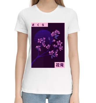 Женская Хлопковая футболка Сакура Glitch